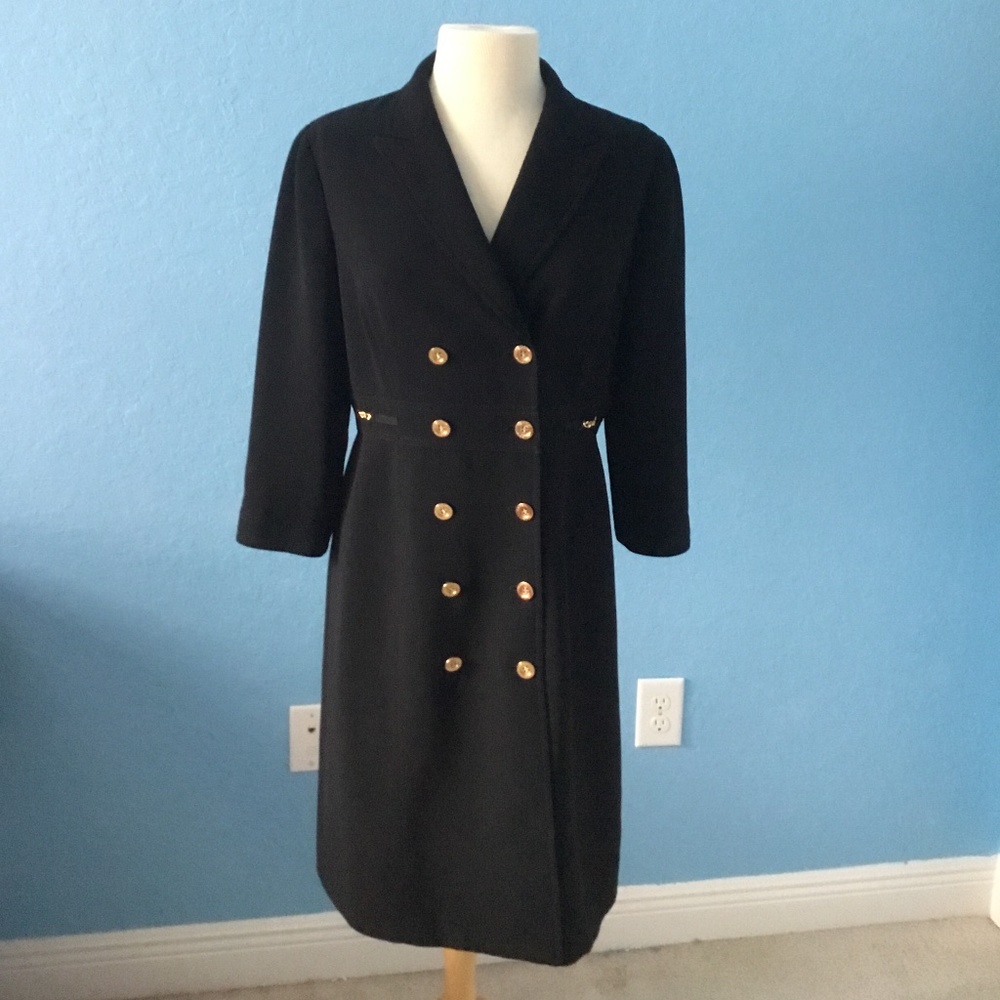 Tahari Button Front Black Dress